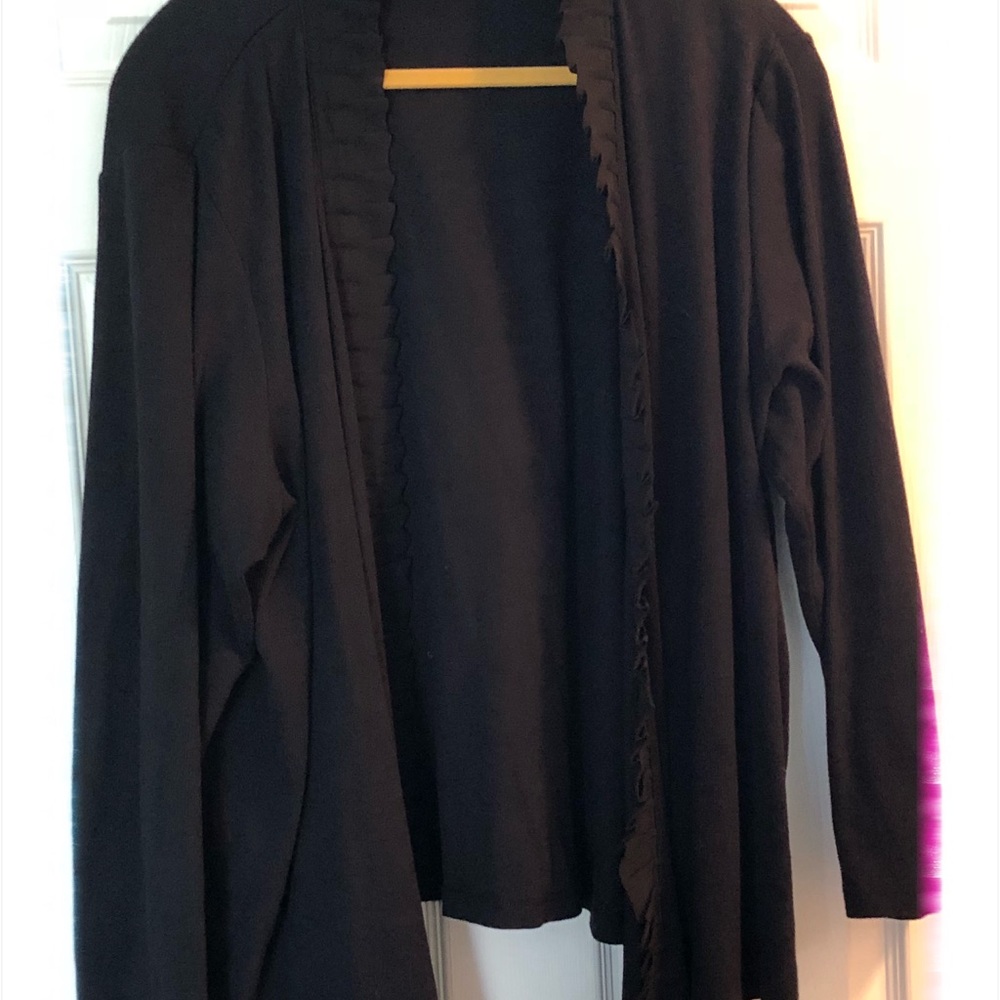 Cardigan Sweater w/ Crepe Ruffle Edge Sz 3X